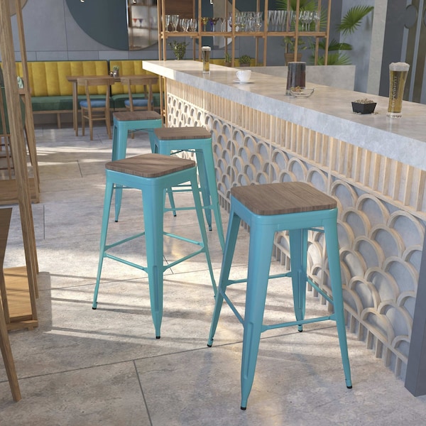 Flash Furniture Teal No Back Metal Stool, 30", PK4 4-ET-BT3503-30-CB-WD-GG - main